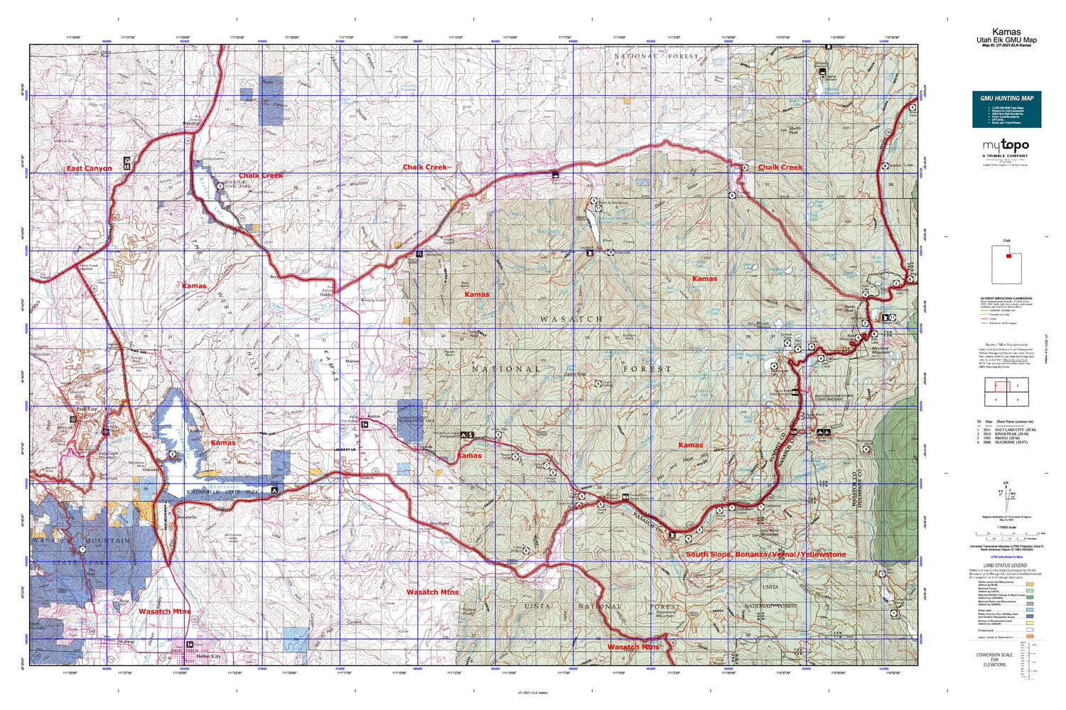 Utah Elk GMU Kamas Map Image