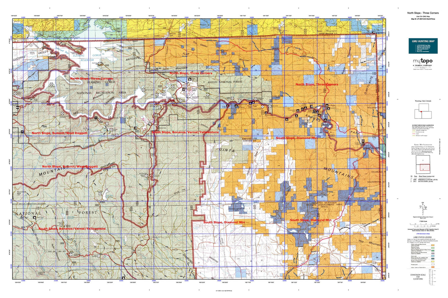 Utah Elk GMU North Slope - Three Corners Map Image