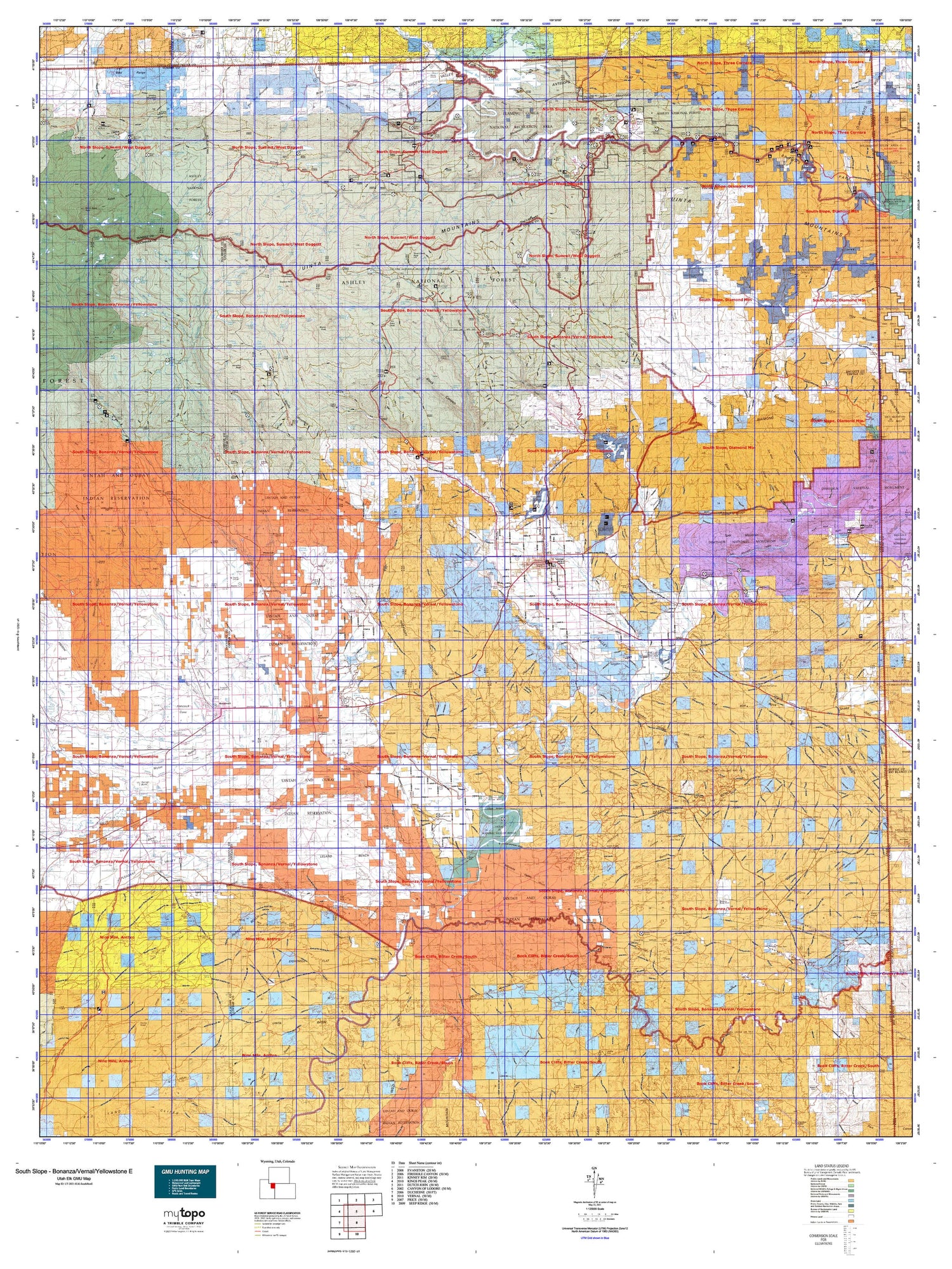 Utah Elk GMU South Slope - Bonanza/Vernal/Yellowstone E Map Image