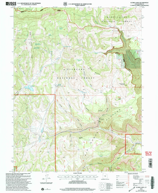 Classic USGS Acord Lakes Utah 7.5'x7.5' Topo Map Image
