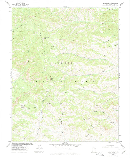 Classic USGS Adams Head Utah 7.5'x7.5' Topo Map Image