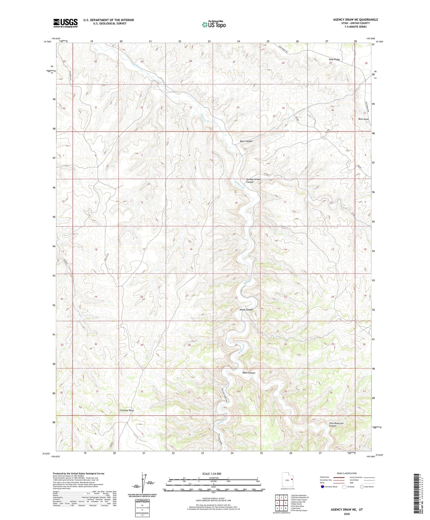 Agency Draw NE Utah US Topo Map Image
