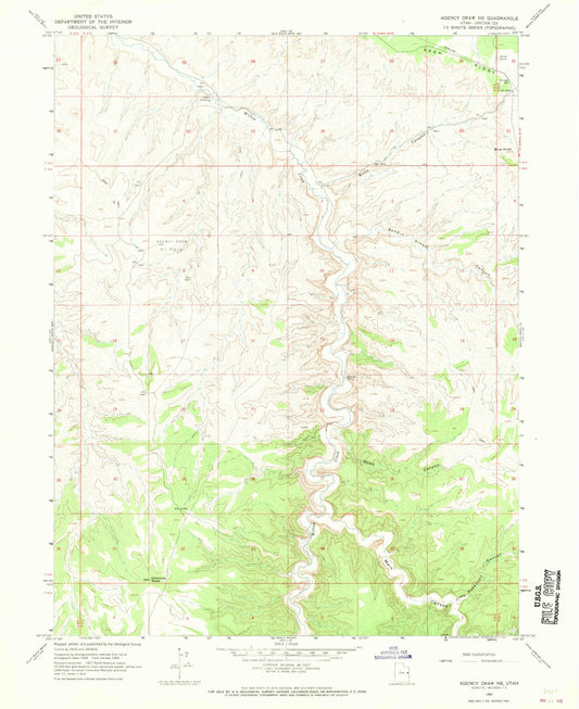 Classic USGS Agency Draw NE Utah 7.5'x7.5' Topo Map Image