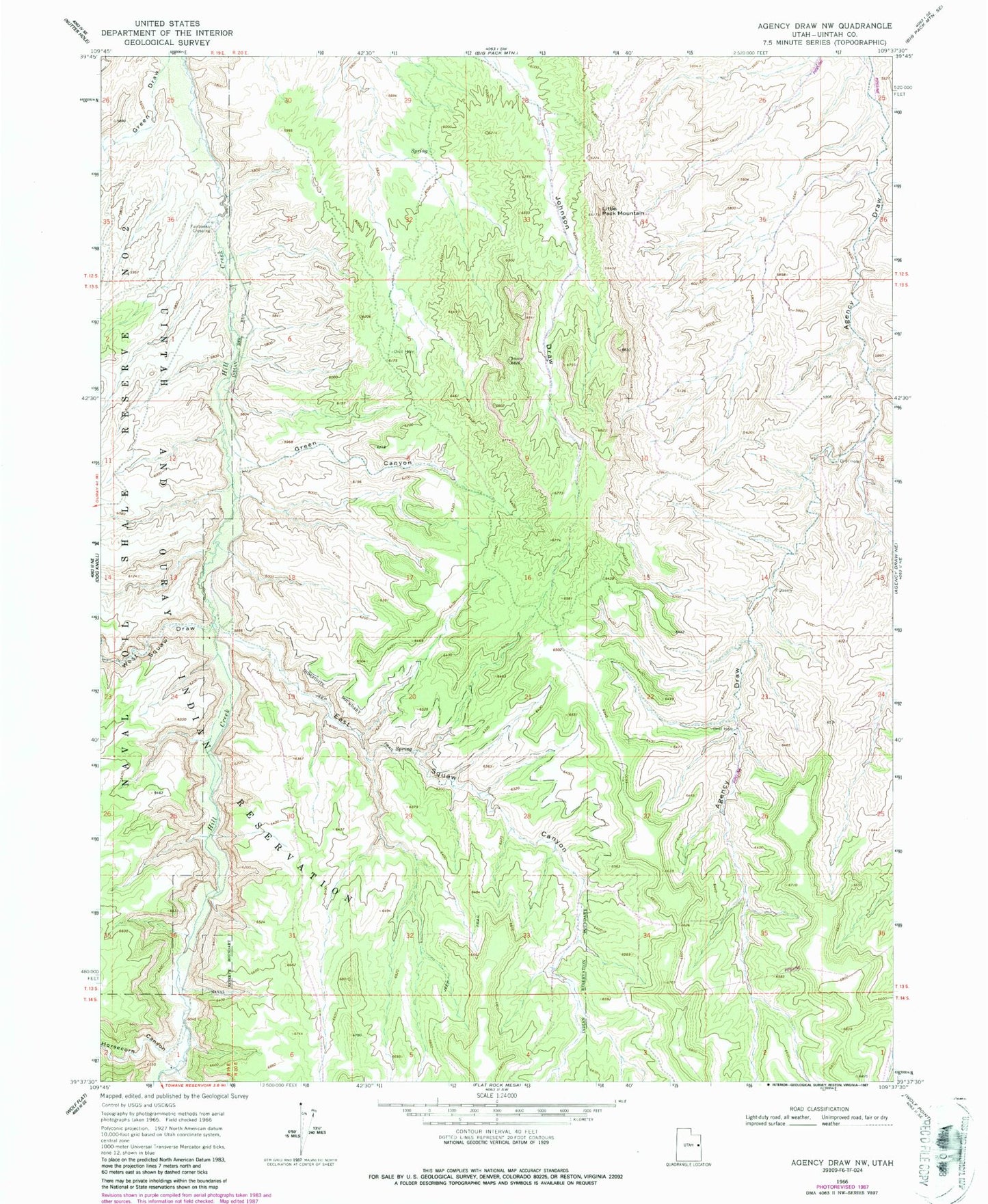 Classic USGS Agency Draw NW Utah 7.5'x7.5' Topo Map Image