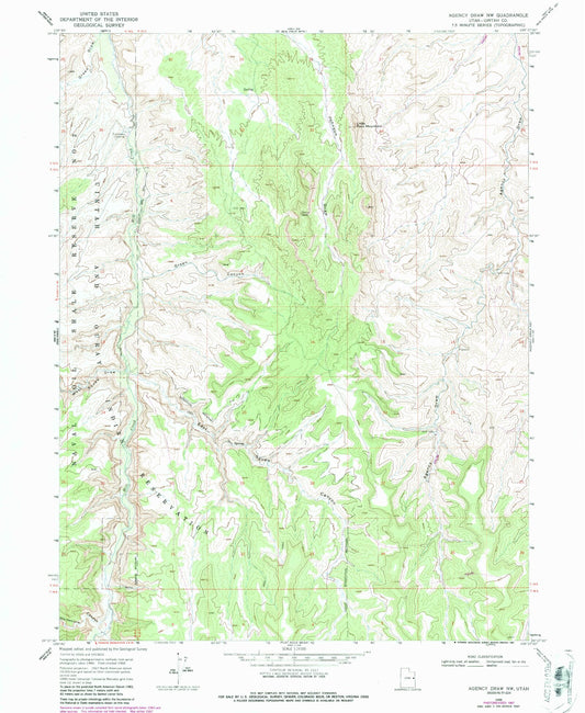 Classic USGS Agency Draw NW Utah 7.5'x7.5' Topo Map Image