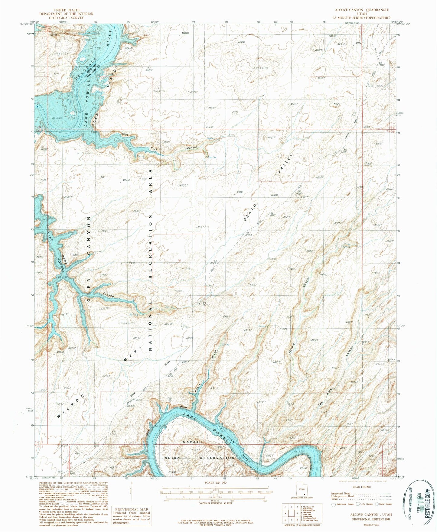 Classic USGS Alcove Canyon Utah 7.5'x7.5' Topo Map Image