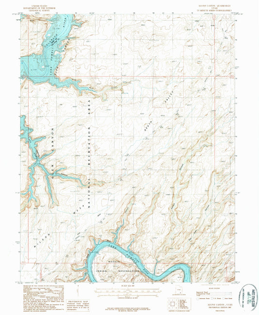 Classic USGS Alcove Canyon Utah 7.5'x7.5' Topo Map Image