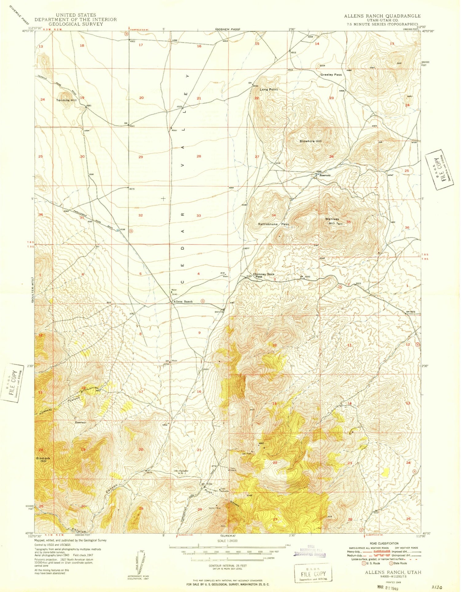 Classic USGS Allens Ranch Utah 7.5'x7.5' Topo Map Image