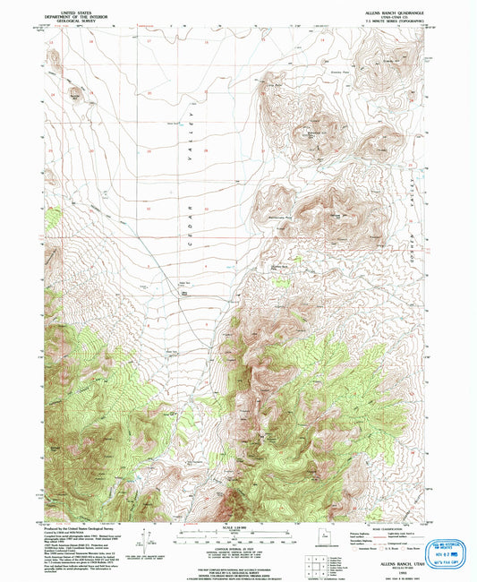 Classic USGS Allens Ranch Utah 7.5'x7.5' Topo Map Image