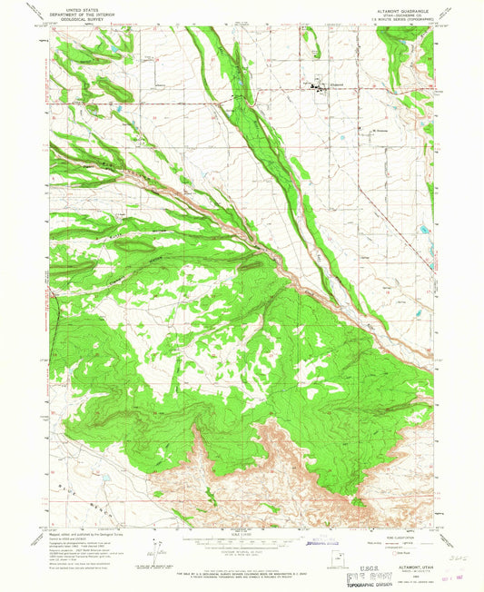Classic USGS Altamont Utah 7.5'x7.5' Topo Map Image