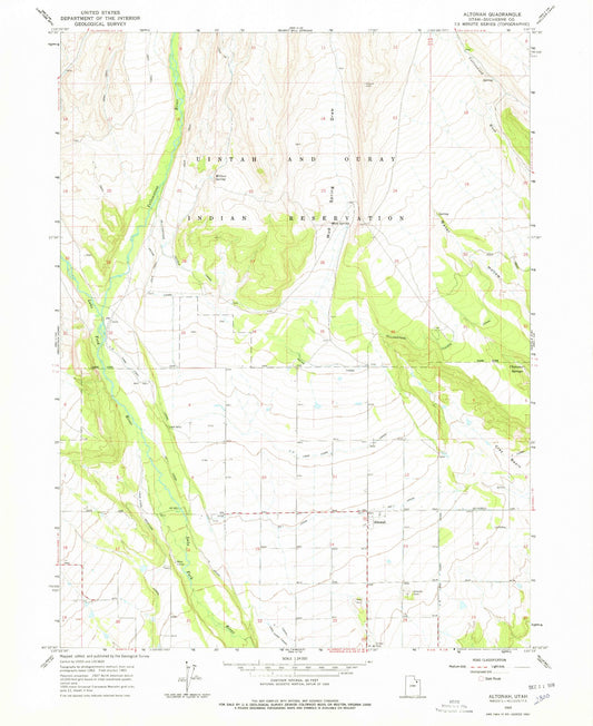Classic USGS Altonah Utah 7.5'x7.5' Topo Map Image