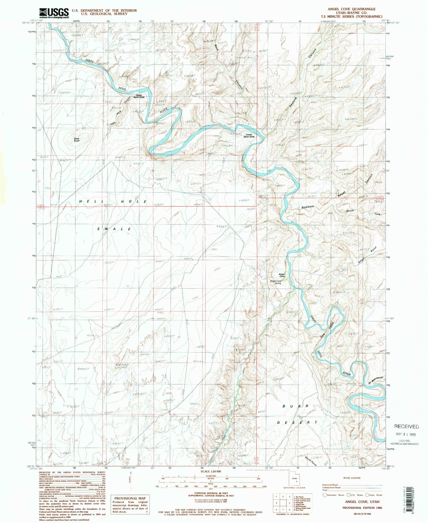 Classic USGS Angel Cove Utah 7.5'x7.5' Topo Map Image