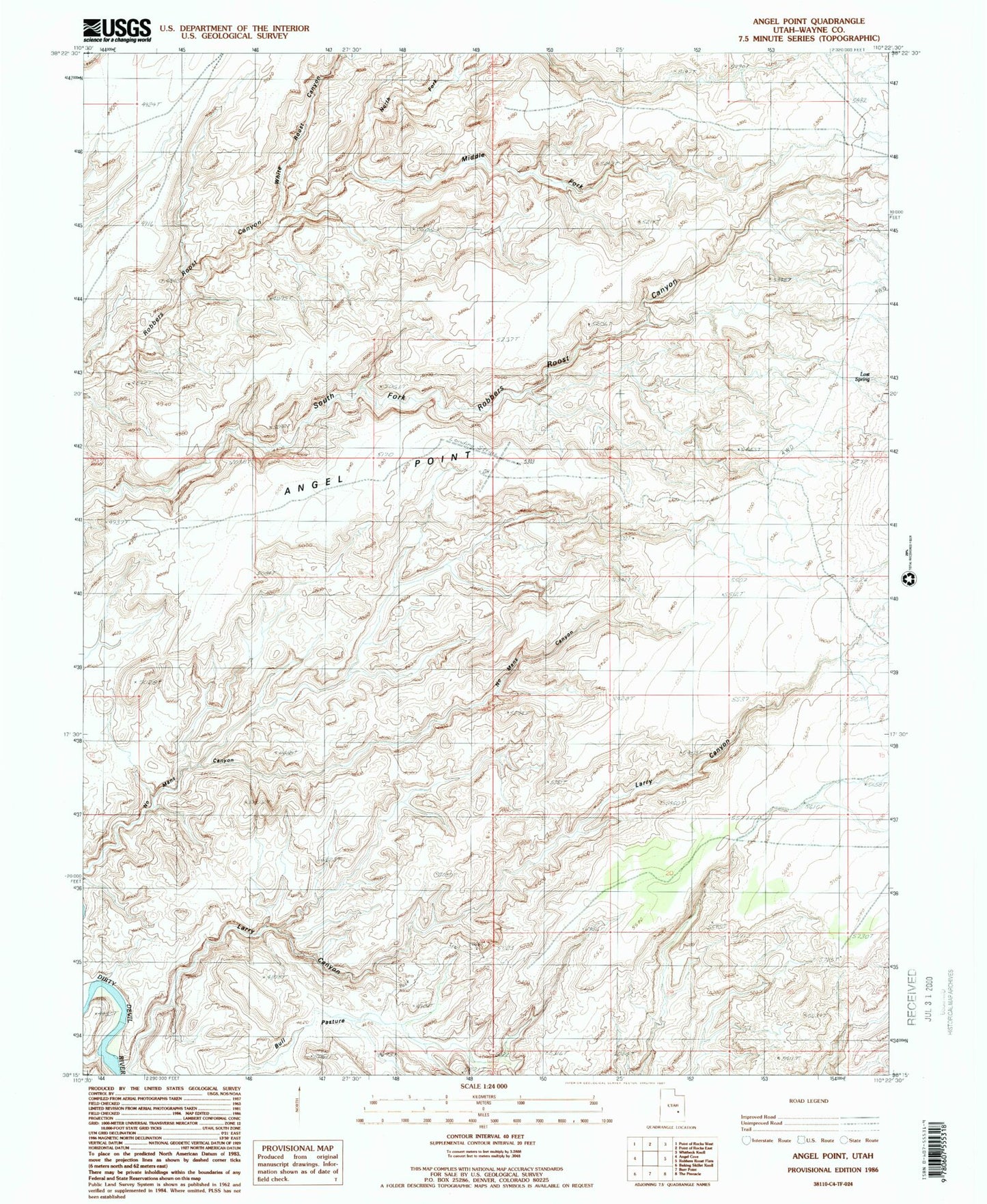 Classic USGS Angel Point Utah 7.5'x7.5' Topo Map Image