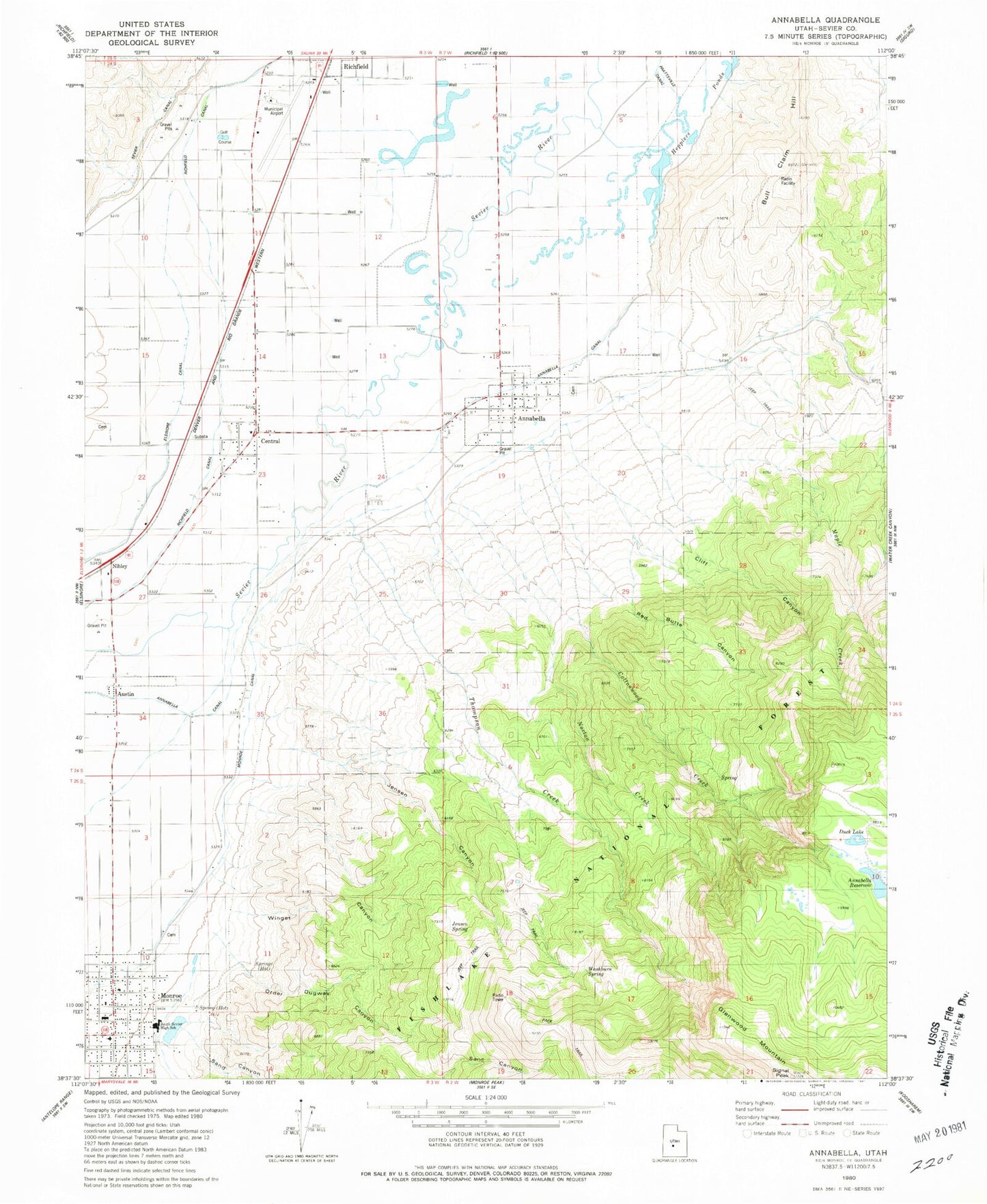 Classic USGS Annabella Utah 7.5'x7.5' Topo Map Image