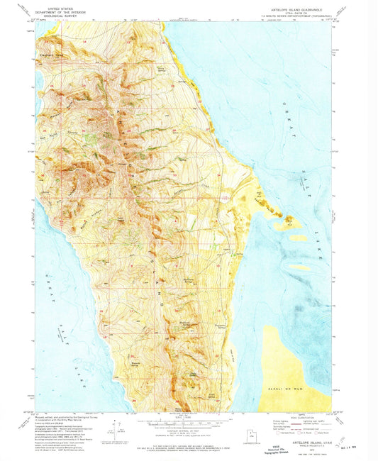 Classic USGS Antelope Island Utah 7.5'x7.5' Topo Map Image