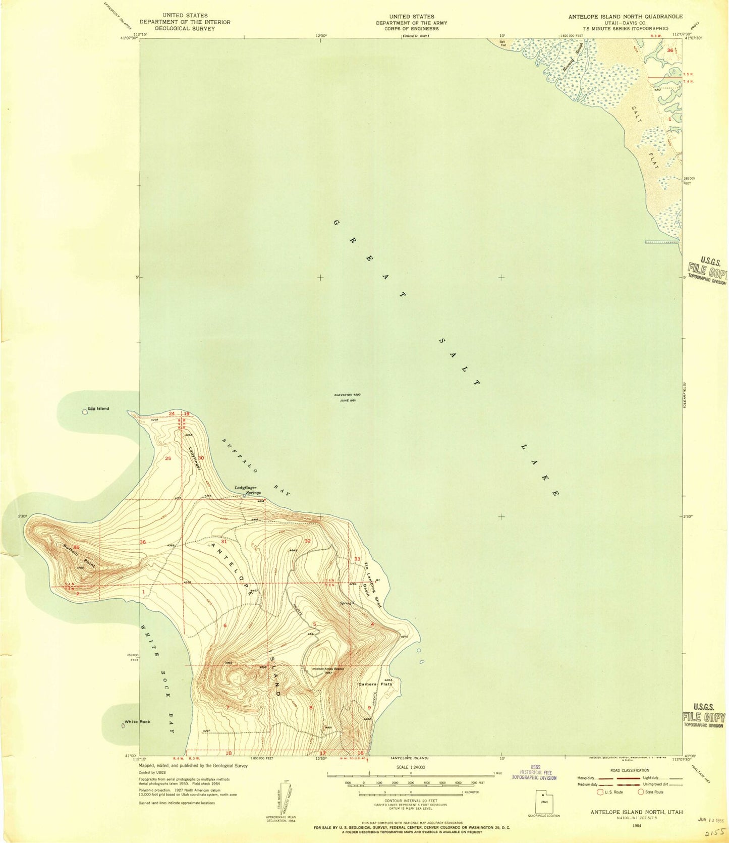 Classic USGS Antelope Island North Utah 7.5'x7.5' Topo Map Image