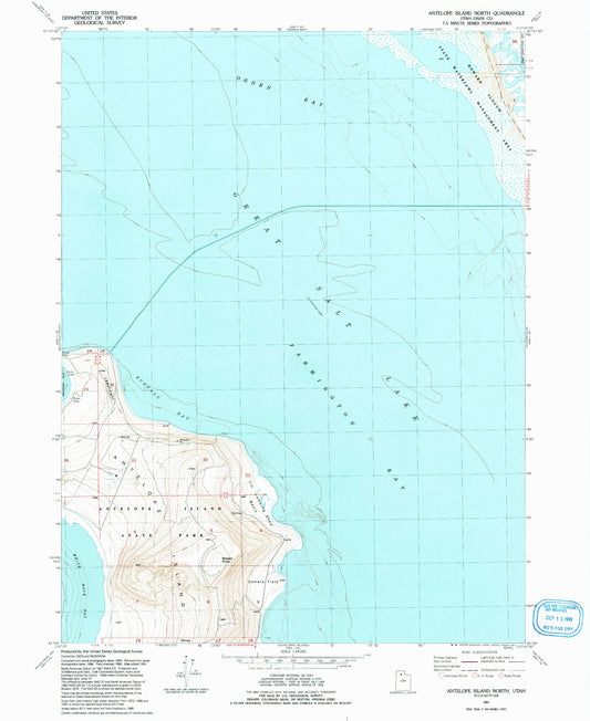 Classic USGS Antelope Island North Utah 7.5'x7.5' Topo Map Image