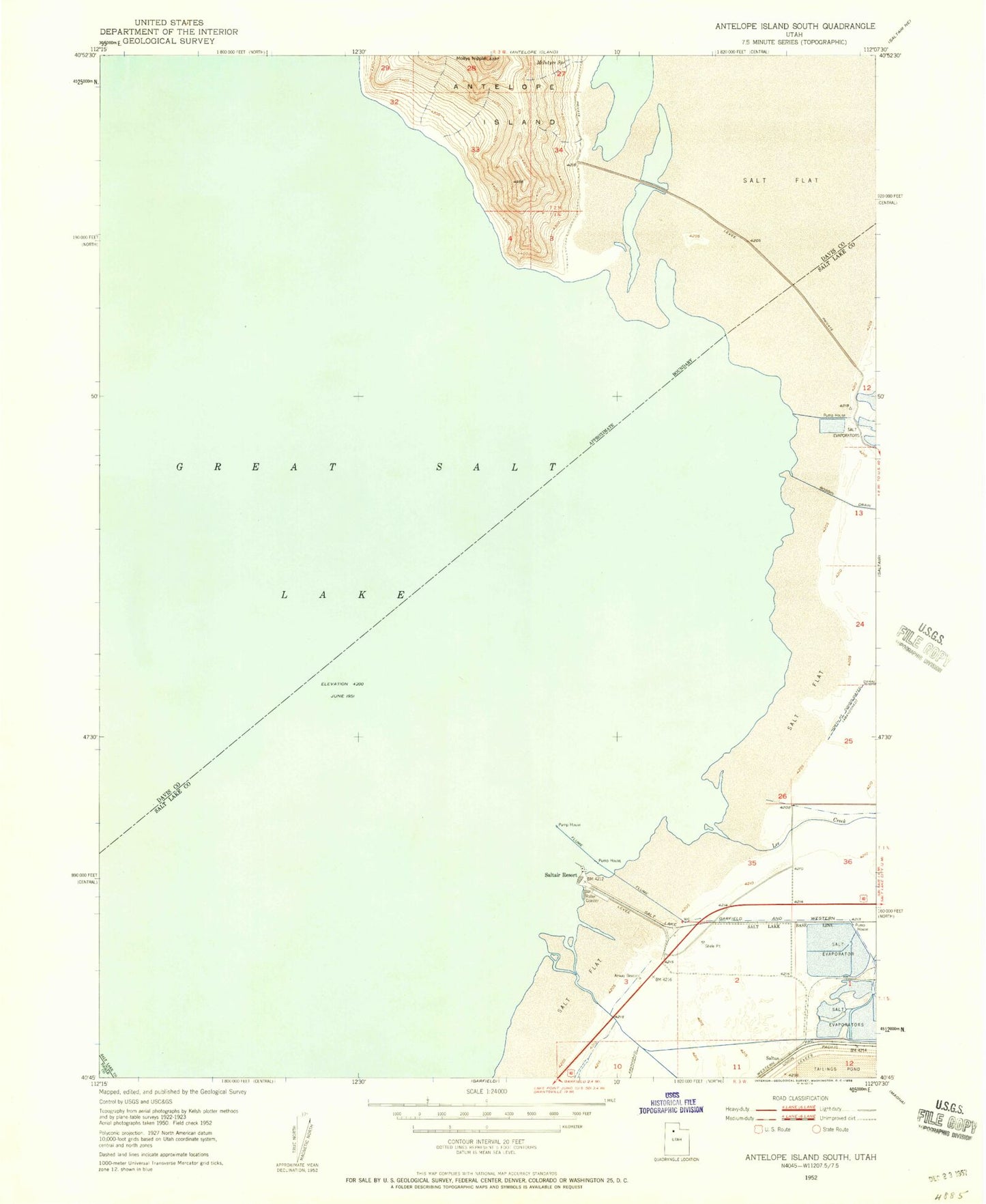 Classic USGS Antelope Island South Utah 7.5'x7.5' Topo Map Image