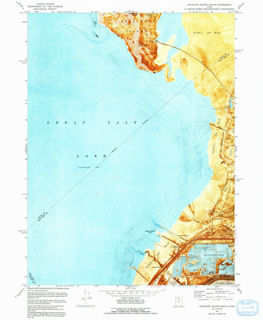 Classic USGS Antelope Island South Utah 7.5'x7.5' Topo Map Image