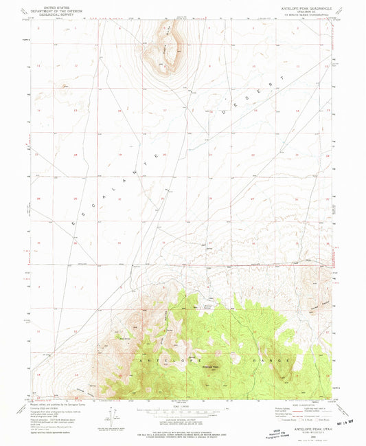 Classic USGS Antelope Peak Utah 7.5'x7.5' Topo Map Image