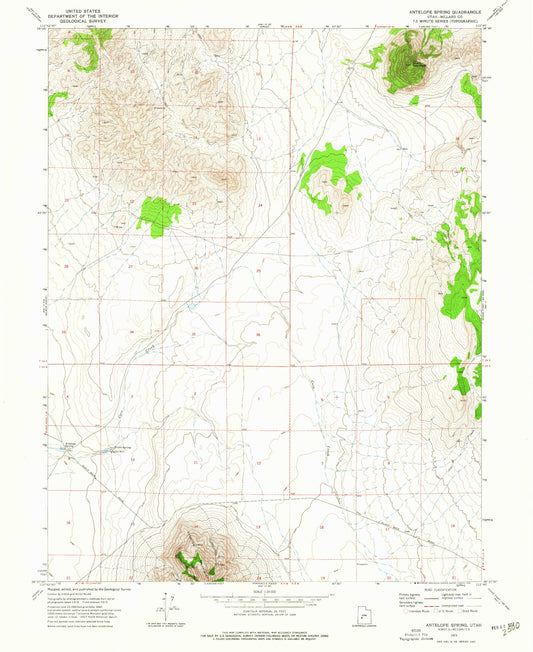 Classic USGS Antelope Spring Utah 7.5'x7.5' Topo Map Image