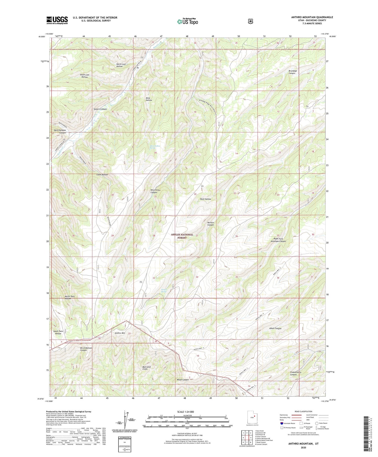 Anthro Mountain Utah US Topo Map Image