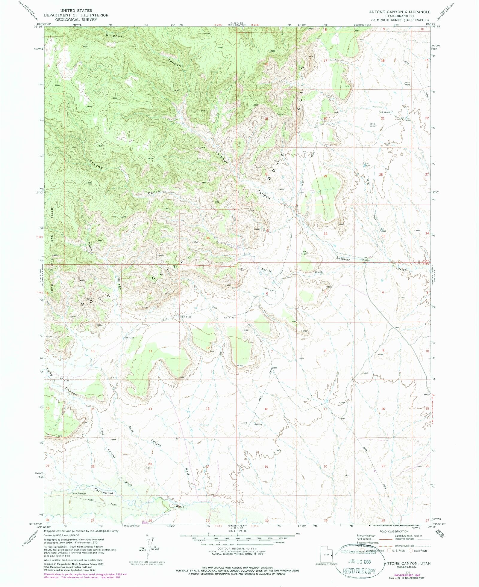 Classic USGS Antone Canyon Utah 7.5'x7.5' Topo Map – MyTopo Map Store