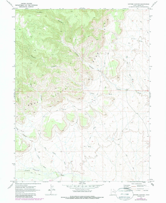 Classic USGS Antone Canyon Utah 7.5'x7.5' Topo Map Image