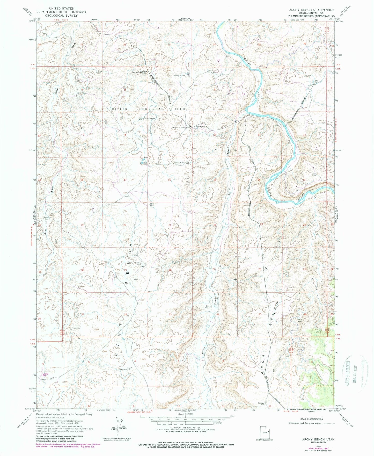 Classic USGS Archy Bench Utah 7.5'x7.5' Topo Map Image