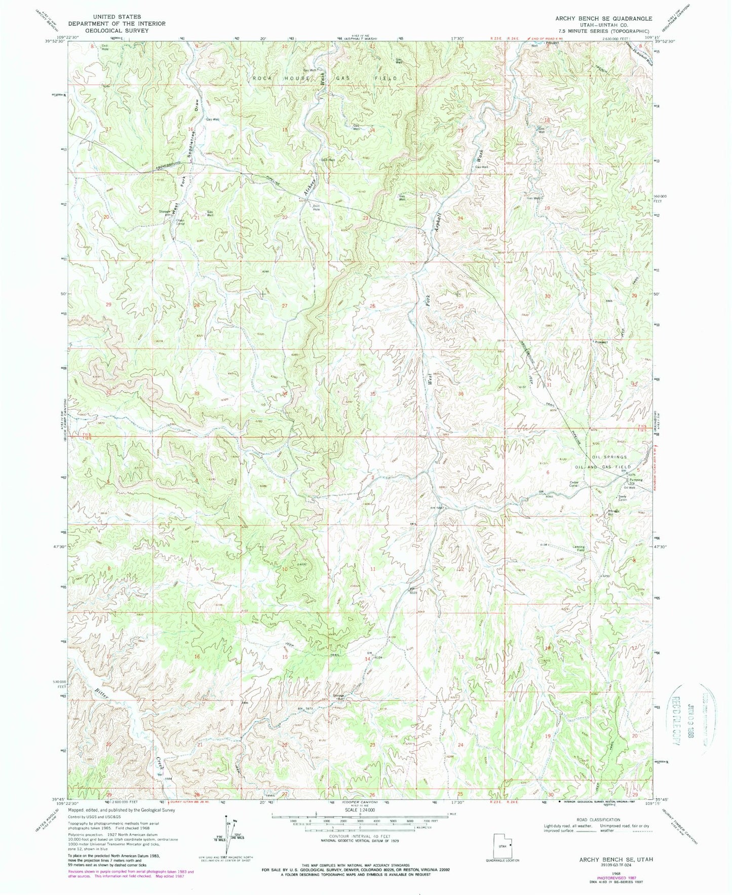 Classic USGS Archy Bench SE Utah 7.5'x7.5' Topo Map Image