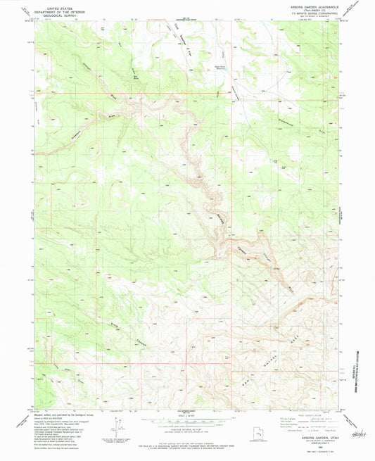 Classic USGS Arsons Garden Utah 7.5'x7.5' Topo Map Image
