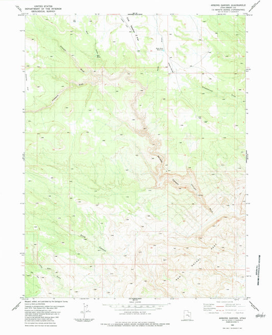 Classic USGS Arsons Garden Utah 7.5'x7.5' Topo Map Image