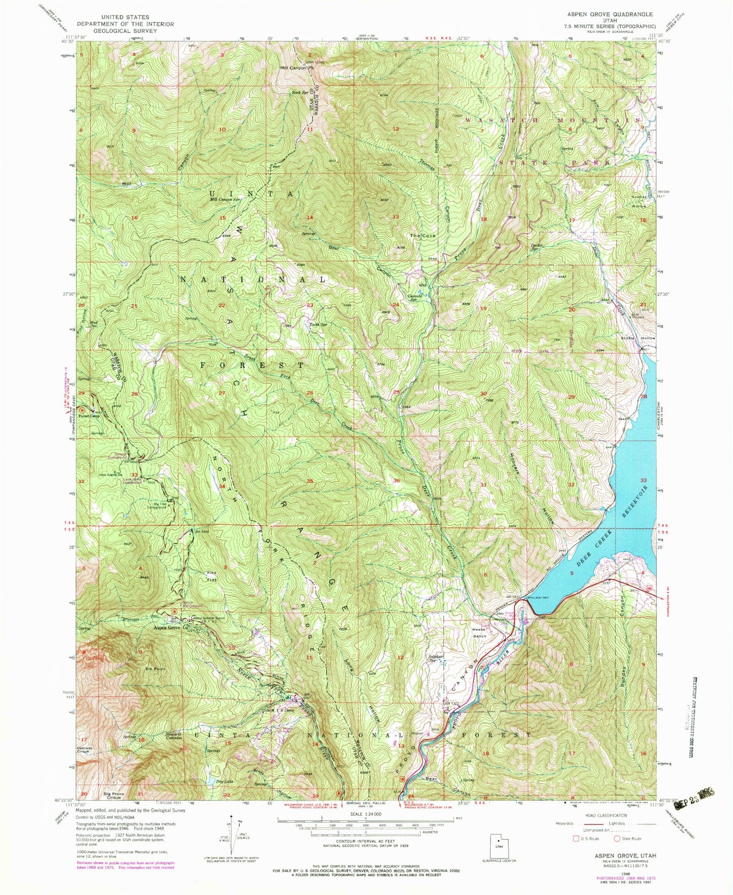 Classic USGS Aspen Grove Utah 7.5'x7.5' Topo Map Image