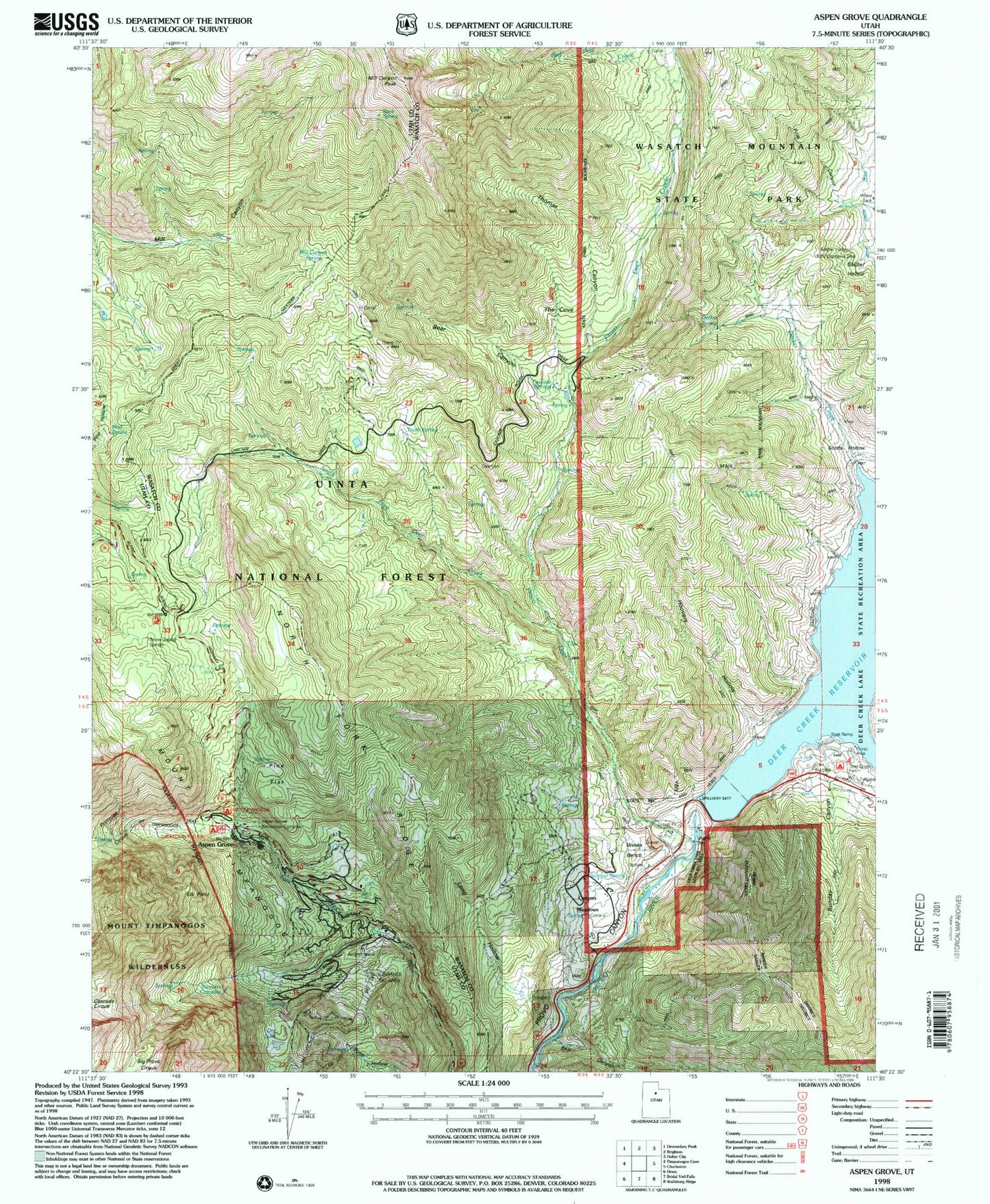 Classic USGS Aspen Grove Utah 7.5'x7.5' Topo Map Image