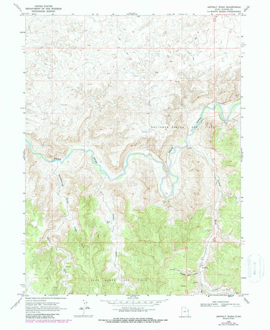 Classic USGS Asphalt Wash Utah 7.5'x7.5' Topo Map Image