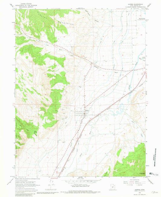 Classic USGS Aurora Utah 7.5'x7.5' Topo Map Image