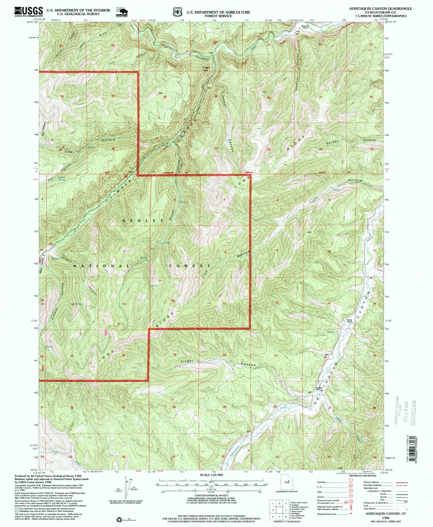 Classic USGS Avintaquin Canyon Utah 7.5'x7.5' Topo Map Image