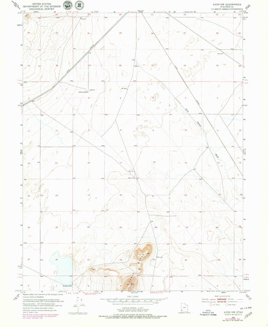 Classic USGS Avon NW Utah 7.5'x7.5' Topo Map Image
