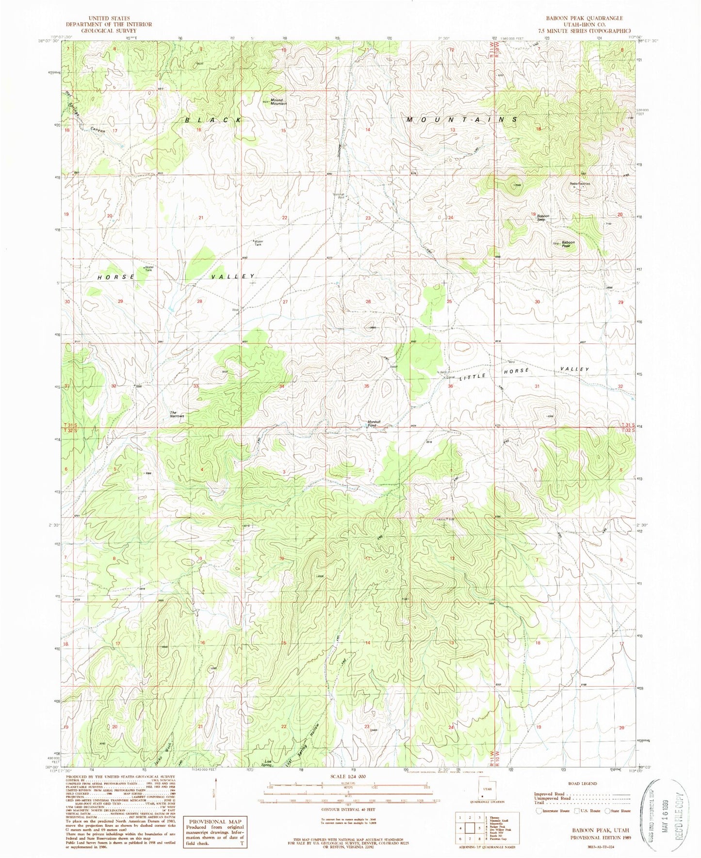 Classic USGS Baboon Peak Utah 7.5'x7.5' Topo Map Image