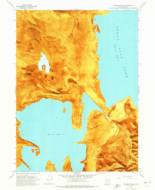 Classic USGS Badger Island Utah 7.5'x7.5' Topo Map Image