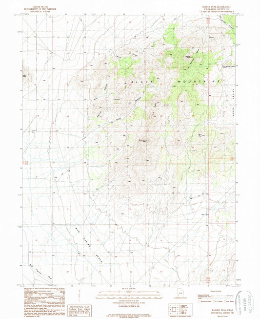 Classic USGS Badger Peak Utah 7.5'x7.5' Topo Map Image