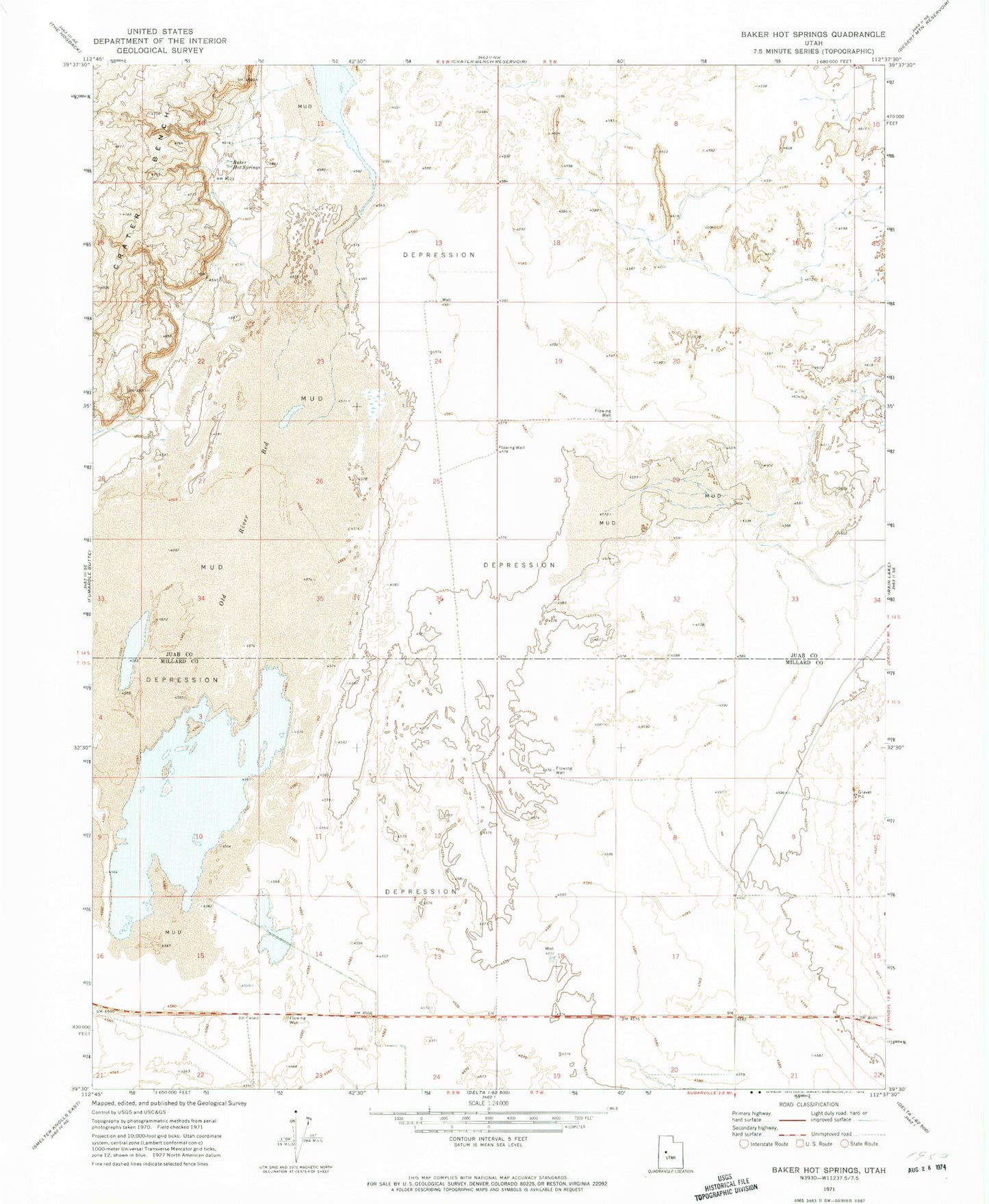 Classic USGS Baker Hot Springs Utah 7.5'x7.5' Topo Map Image