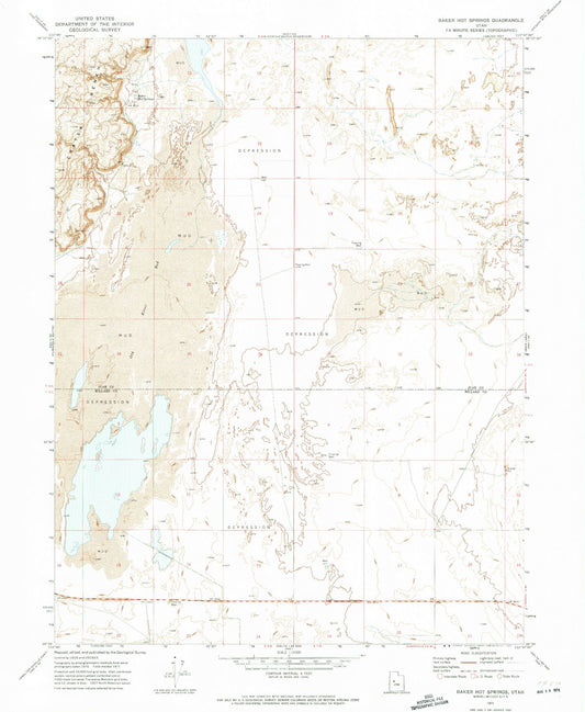 Classic USGS Baker Hot Springs Utah 7.5'x7.5' Topo Map Image