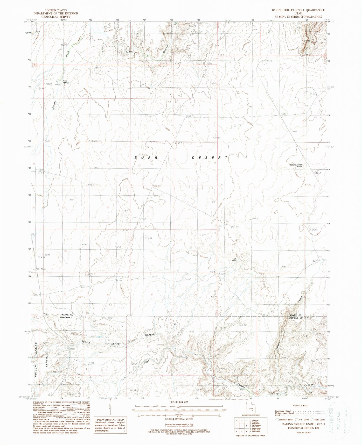 Classic USGS Baking Skillet Knoll Utah 7.5'x7.5' Topo Map Image