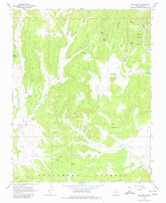 Classic USGS Bald Knoll Utah 7.5'x7.5' Topo Map Image