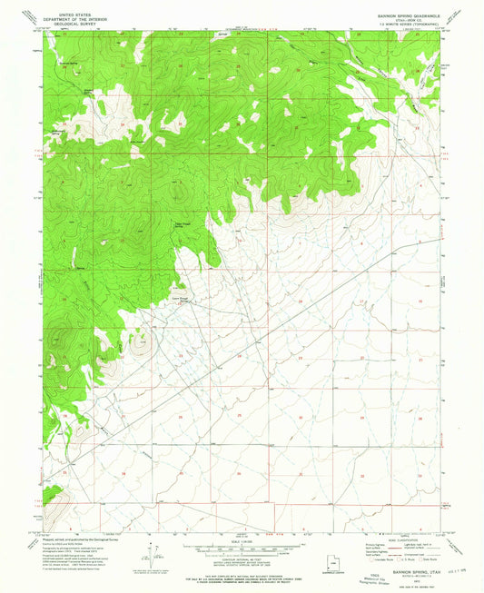 Classic USGS Bannion Spring Utah 7.5'x7.5' Topo Map Image