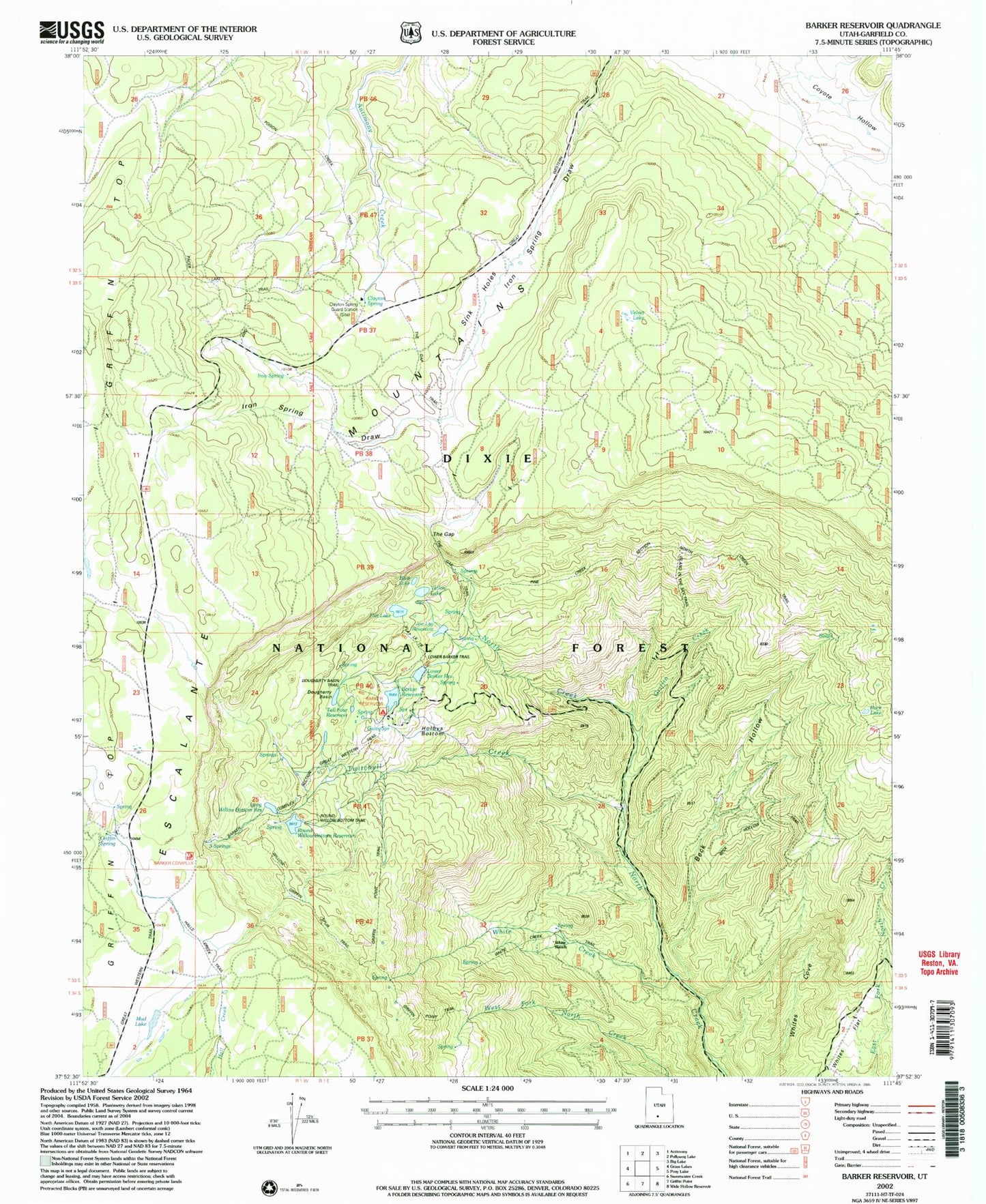 Classic USGS Barker Reservoir Utah 7.5'x7.5' Topo Map Image