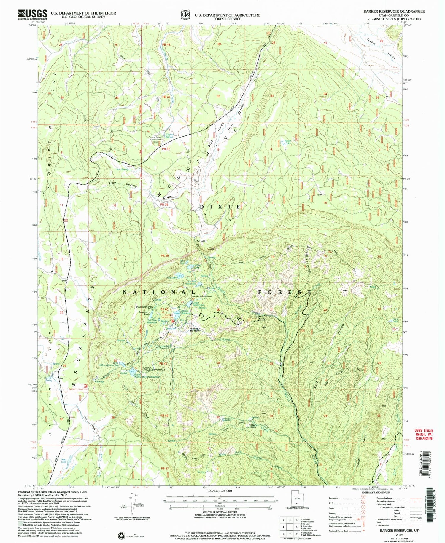 Classic USGS Barker Reservoir Utah 7.5'x7.5' Topo Map Image