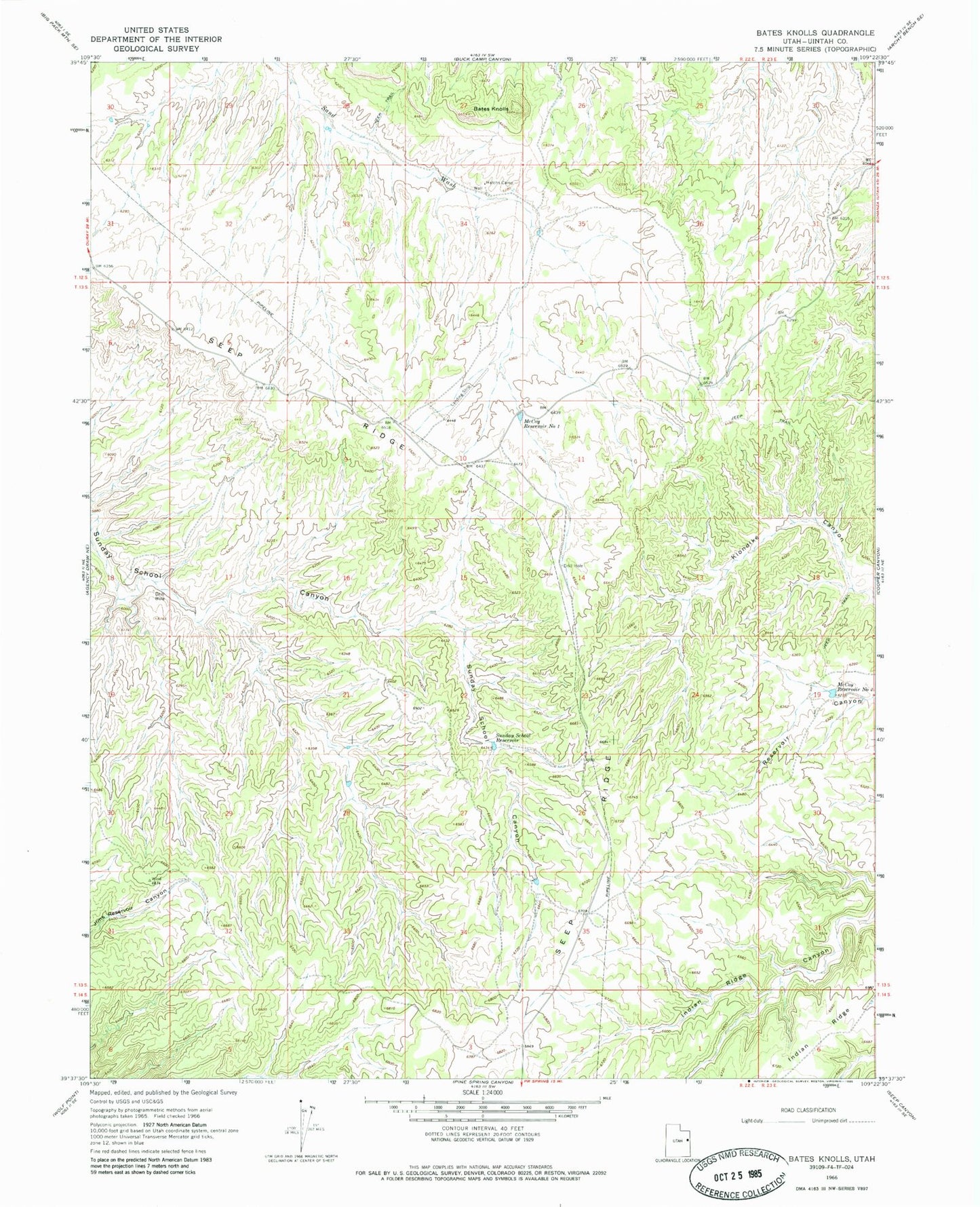 Classic USGS Bates Knolls Utah 7.5'x7.5' Topo Map Image
