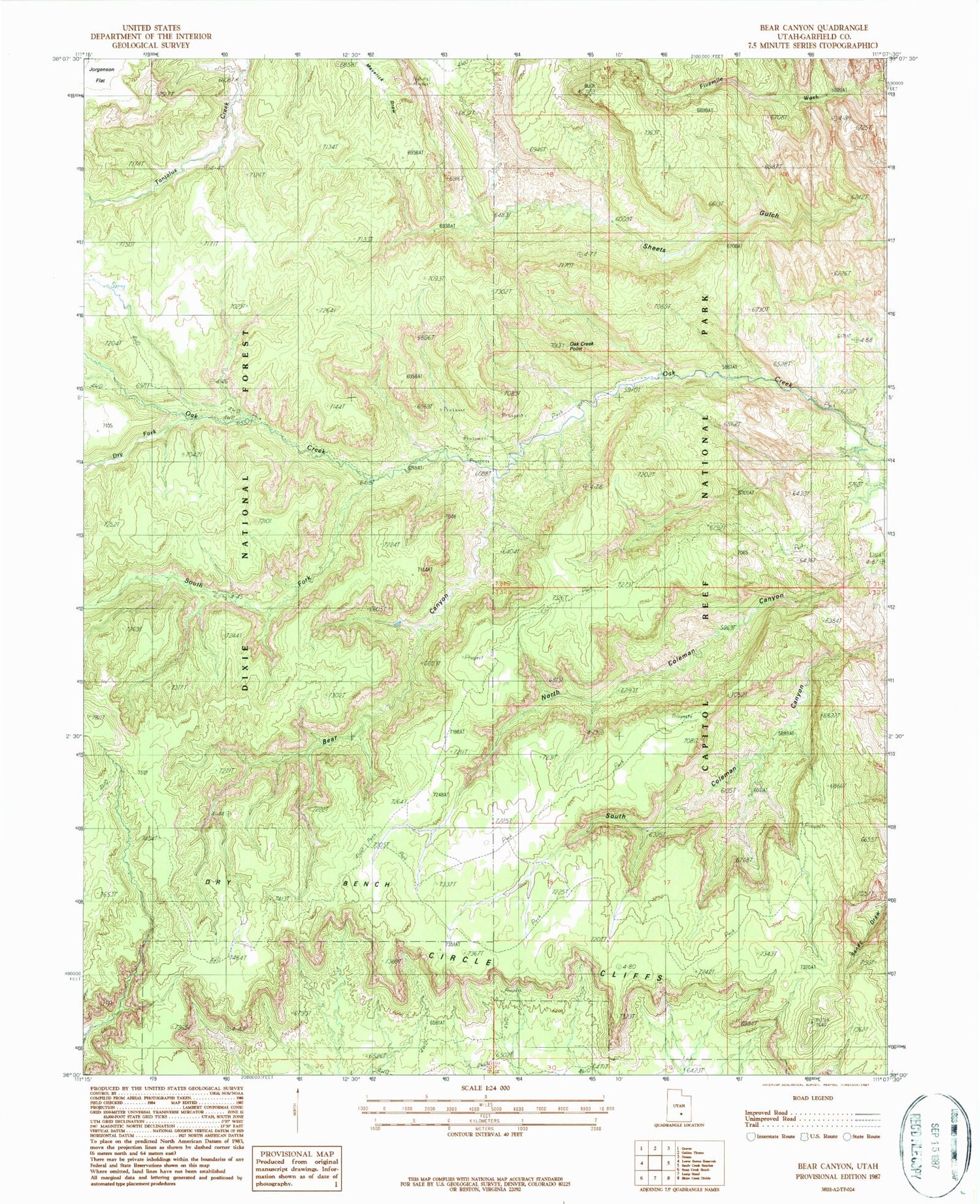 Classic USGS Bear Canyon Utah 7.5'x7.5' Topo Map Image